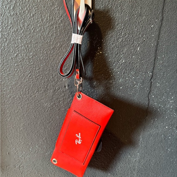Ray Ban Red and Black Crossbody Wallet and Sunglasses Holder with Strap - Picture 4 of 6